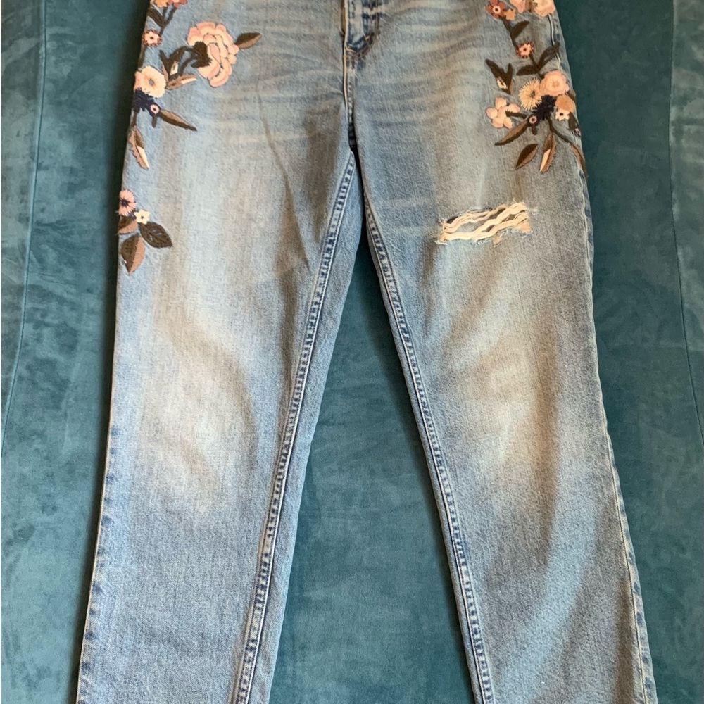 Abercrombie & Fitch Light Blue Floral Embroidered Jeans